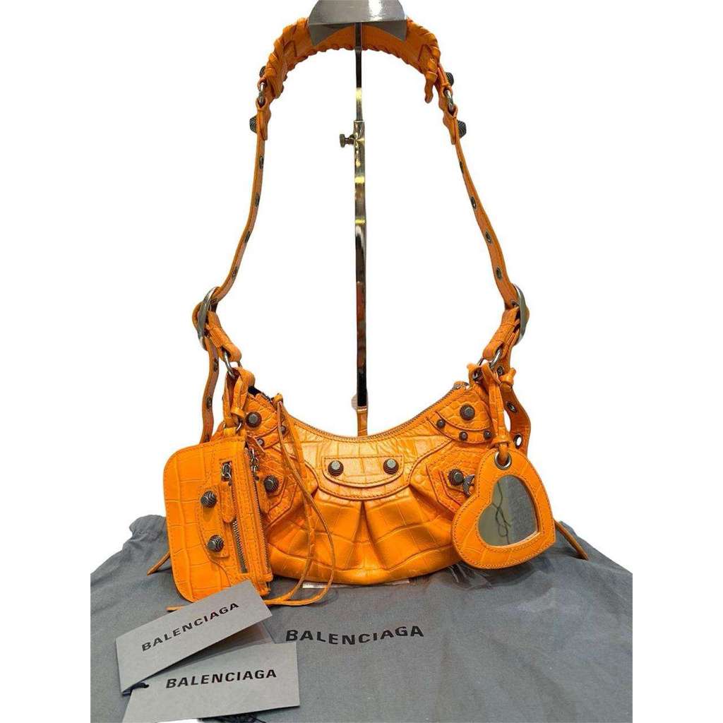 Balenciaga Le Cagole XS Croco Embossed Orange PHW Authentic Original Preloved Bag