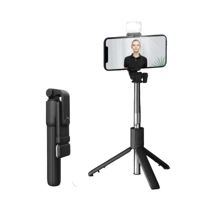 Tripod Tongsis Bluetooth Tripod Selfie Lipat HP Dengan Lampu LED Tongsis Control Remote Bluetooth -G
