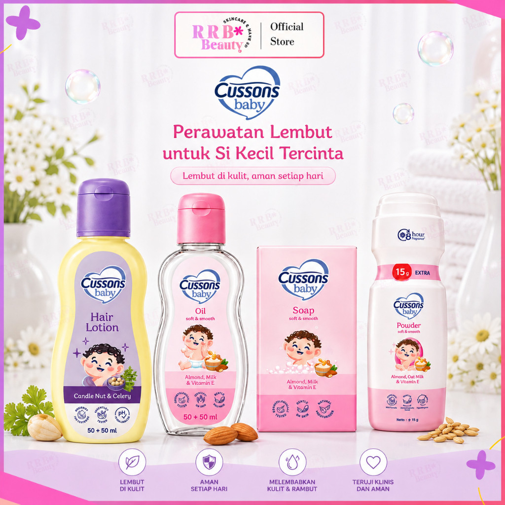 RRB Paket Cussons Baby Soft & Smooth 4in1 | Hair Lotion, Baby Oil, Sabun & Bedak Bayi | Perawatan Ba