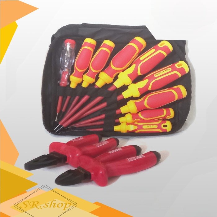 PAKET TANG KOMBINASI OBENG LISTRIK + - TESPEN SET - OBENG SET+TANG KP