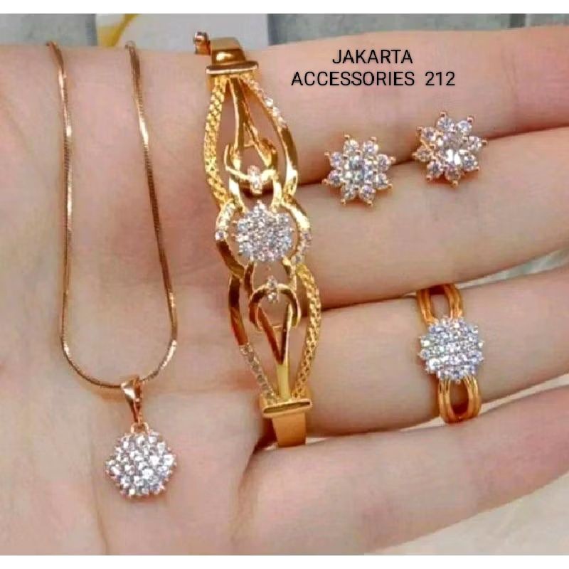 cod perhiasan Set perhiasan wanita full permata set lengkap titanium asli
