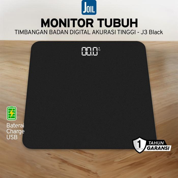 Joil Timbangan Badan Digital Body Scale Tempered Glass Satuan kg/lb Auto Calibration - J3 - Hitam