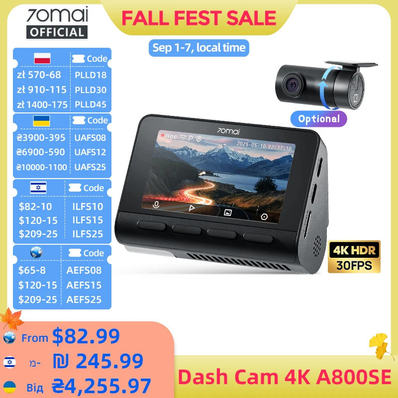 70mai 4K Dash Cam A800SE Upgraded Version of 70mai A800S Voice Control Supercapatior GPS ADAS Car DV