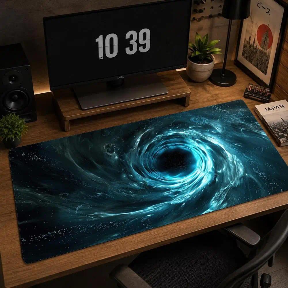Large Abstract Cosmic Vortex Wormhole Mouse Pad XXL Non‑Slip Rubber Keyboard Table Mats Office Game 