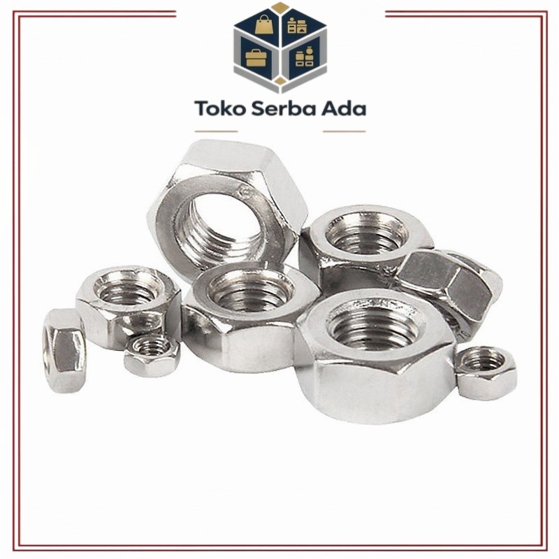 Mur Hex Stainless Steel SS304 M2 M2.5 M3 M4 M5 M6 M8 Mur Segi Enam Baut 2mm 2.5mm 3mm 4mm 5mm 6mm 8m
