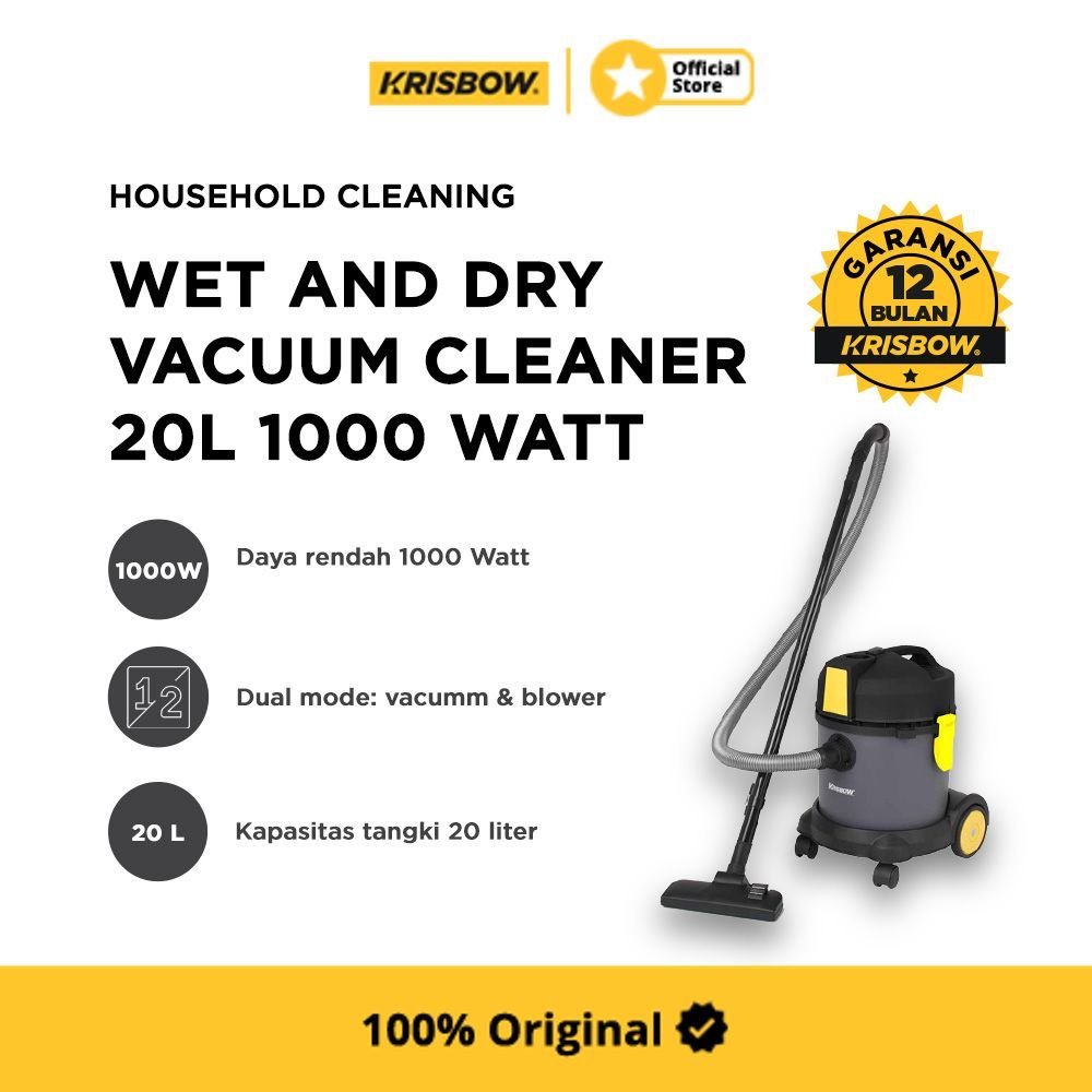 Krisbow Vacuum Cleaner Wet & Dry 1000 Watt Penyedot Debu Alat Vacum Mesin Vacuum Hisap Debu Alat His