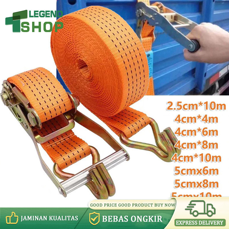 mws - 10 Ton Tali Kecepatan Ratchet Tie Down 4 cm x 6M/8M/10M 5CMx 6M/8M ,Lashing Track Trek Belt Tr