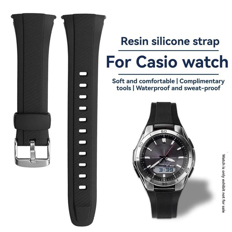 For Casio WAVE CEPTOR WVA-M640/M650/WVQ-M410 Waterproof Resin Silicone Watch Band Strap Black Replac