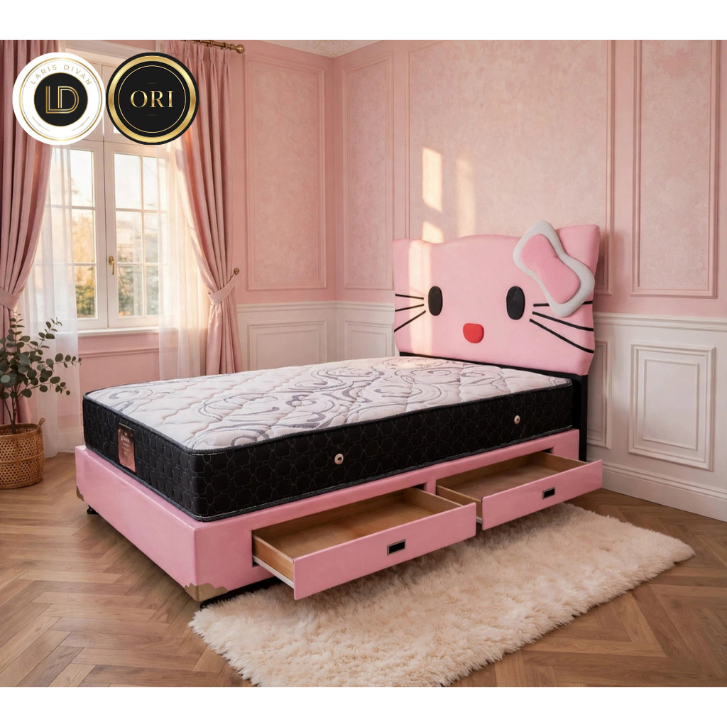 Tempat tidur divan karakter anak hello kitty plus laci tanpa kasur