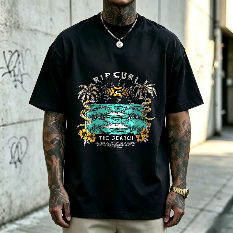 Kaos Pria Oversize Motif Rip Curl The Search, Kaos Vintage T-Shirt Unisex Gaya American Style Dengan