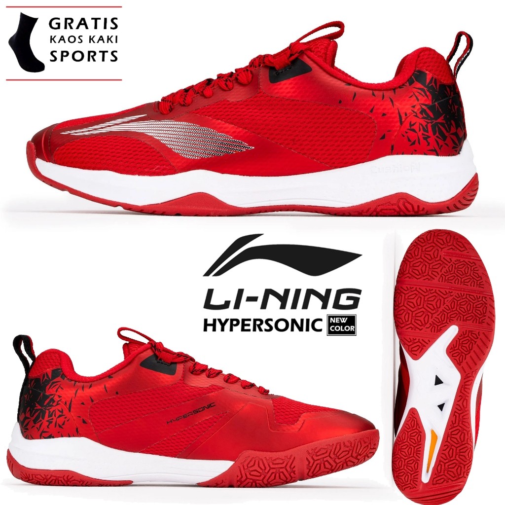 SALE Sepatu Badminton Lining Hypersonic Merah Original Sepatu Bulu Tangkis Hipersonic Red Gold