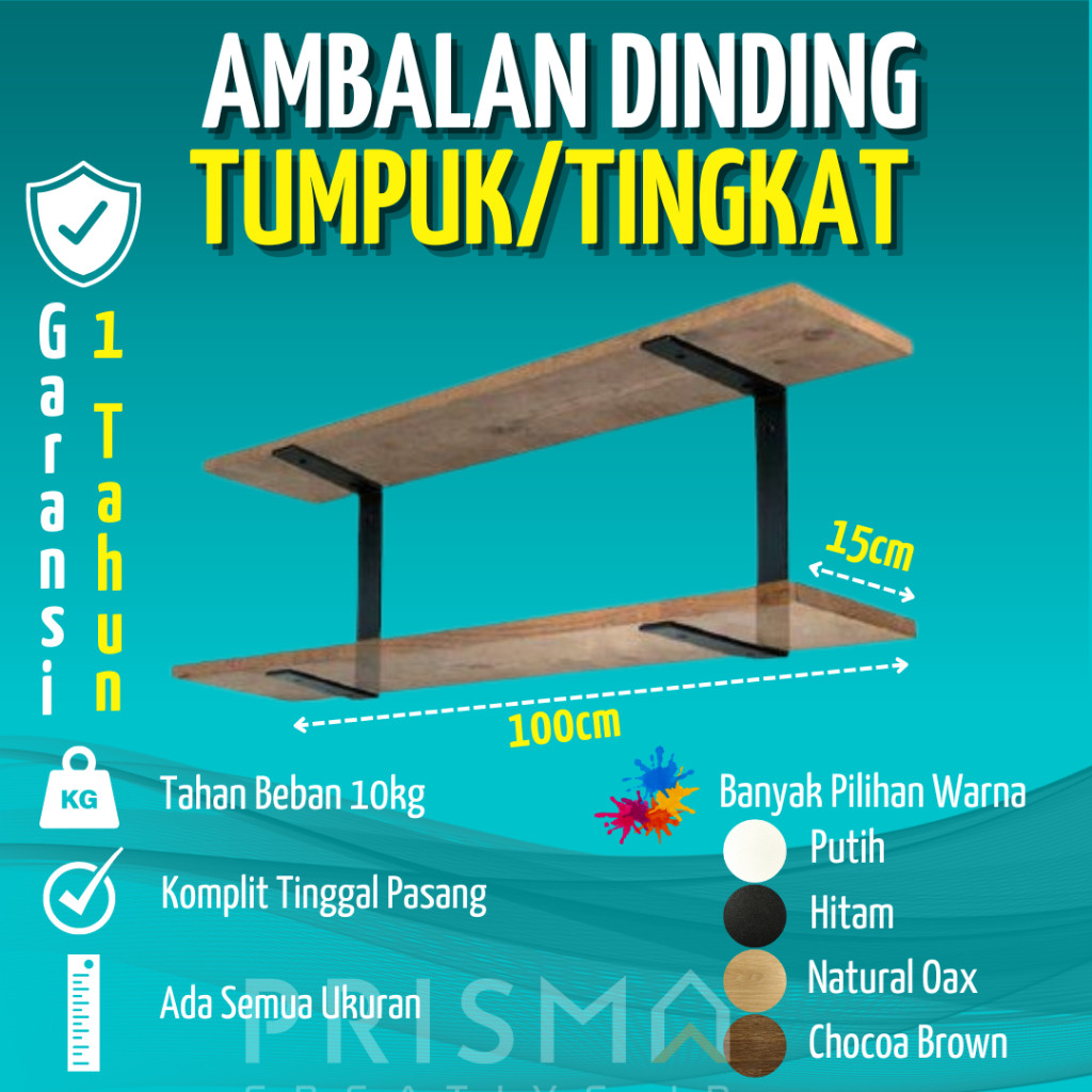Rak Dinding Minimalis Ambalan JUMBO 2 TINGKAT SIKU BESI Hiasan Papan Hambalan Kayu Laci Melayang Din