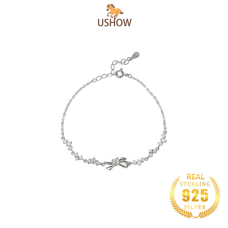 USHOW Gelang Pita Perak 925 Bentuk Hati Cinta Perhiasan Wanita Grosir