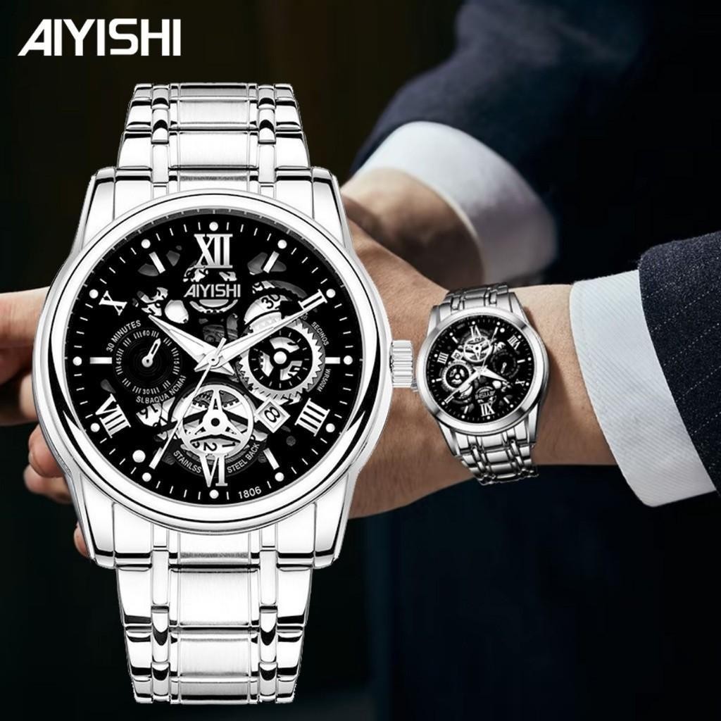 “AIYISHI” COD Jam Tangan Pria Original Display Kuarsa Cahaya Malam Anti Air Tali Stainless Steel/Jam