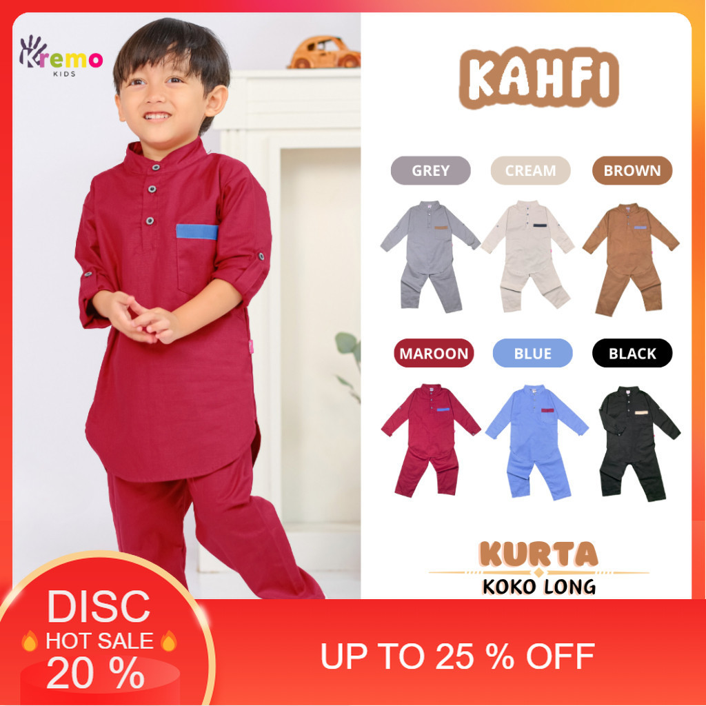 Kremo Kids - Baju Koko Kurta Panjang Anak Laki Laki Kahfi Series 1 - 12 Tahun