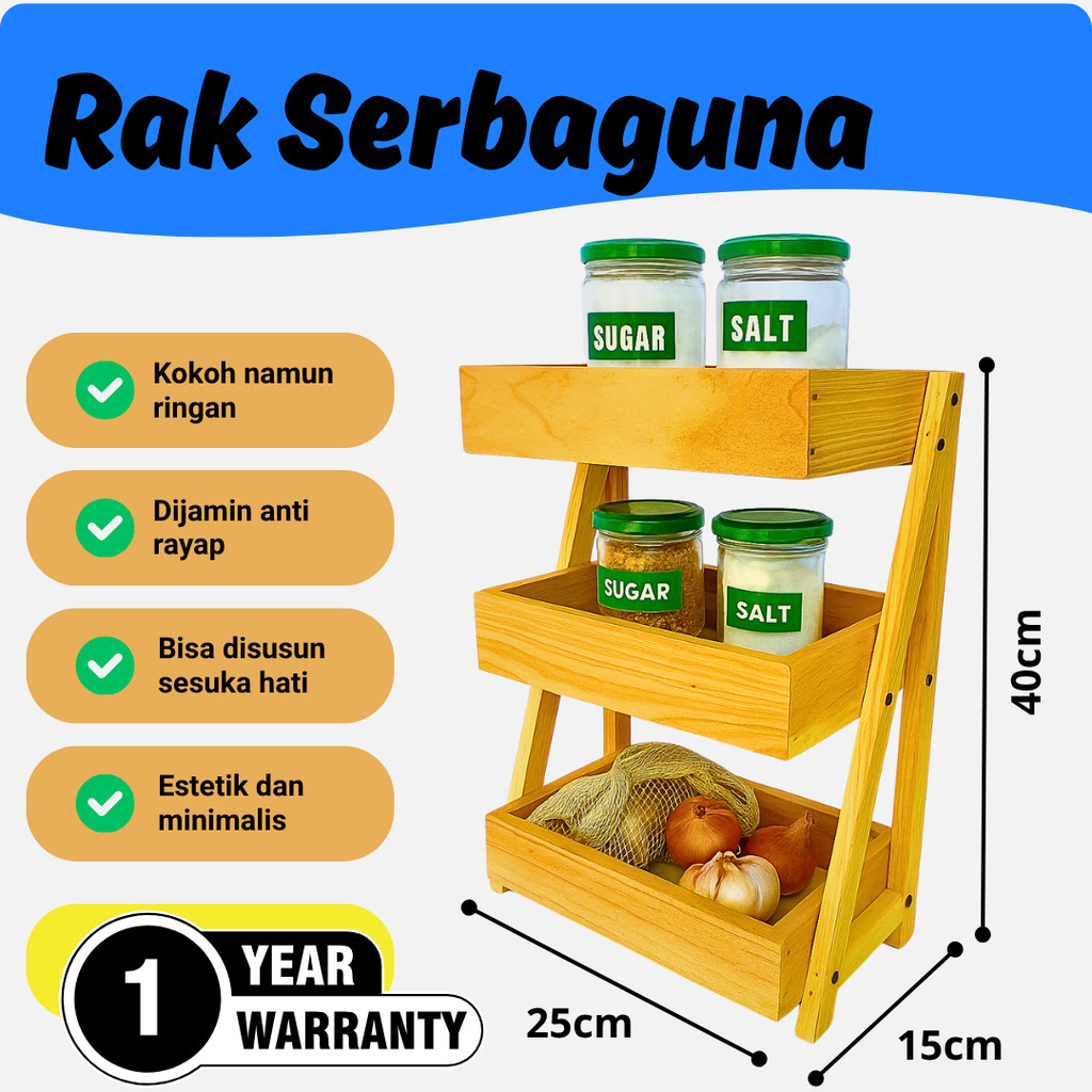Rak Bawang Kayu 3 Susun / Rak Bumbu Serbaguna
