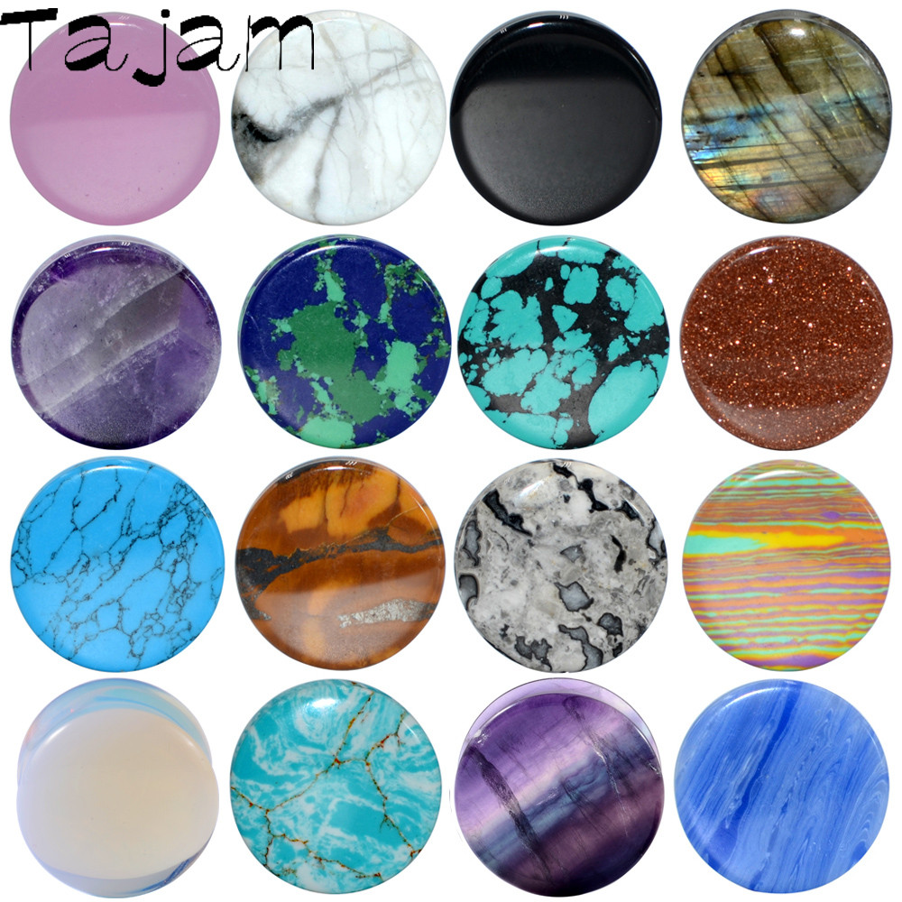 2PCS Natural Stone Double Flared Plug Opal Quartz Ear Tunnel Gauge Colorful Stone Ear Expander Weigh