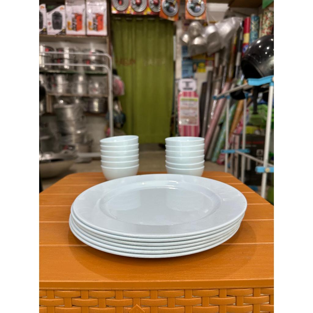 PIRING/MANGKOK CATERING PUTIH/MELAMIN 1Lusin/12Pcs AWET ANTI LECET/ Tebal dan Anti Pecah Awet Tahan 