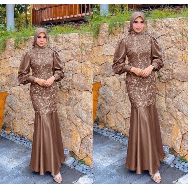 [Padu Dress] Gamis Tile Mutiara Jumbo Warna Mocca – MAXI Muslimah Elegan untuk Lebaran & Pesta