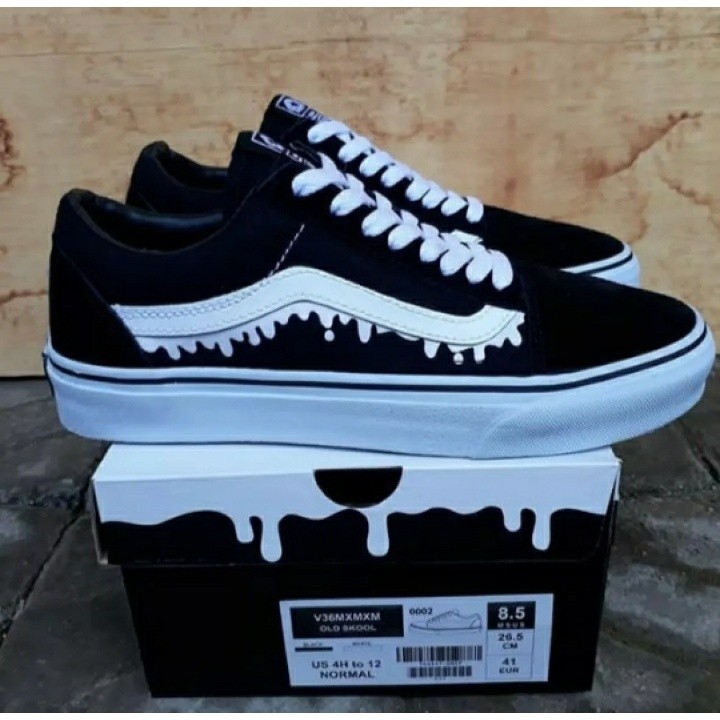 Sepatu Oldskool Black White / Lumer / Hitam Sepatu Sekolah Anak SD SMP SMA Sepatu Kuliah Pria Sepatu
