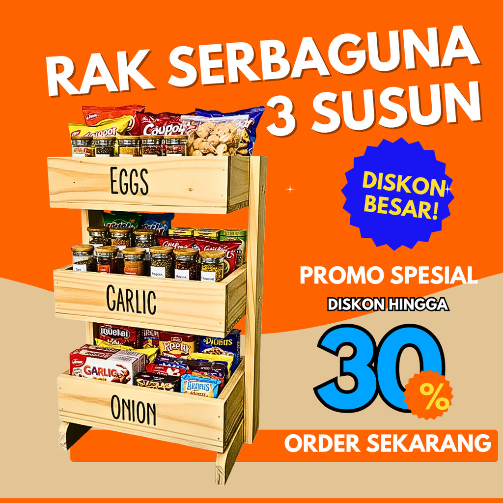 Rak Bawang Kayu 3 Susun / Rak Bumbu Serbaguna