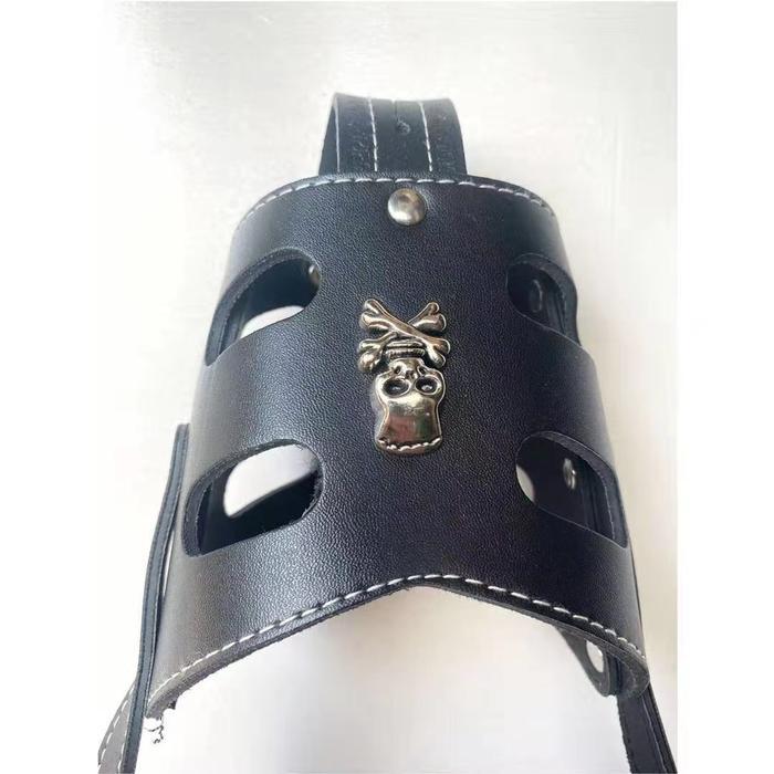 [ Promo ] || Dog Leather Muzzle/Penutup Mulut anjing bahan kulit - Hitam, L
