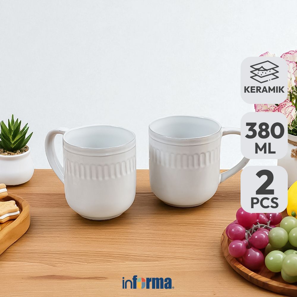 Informa Appetite Elio Mug Keramik Glaze 380 ml Set 2 Pcs - Putih Gelas Minum Tea Cangkir Kopi Wadah 