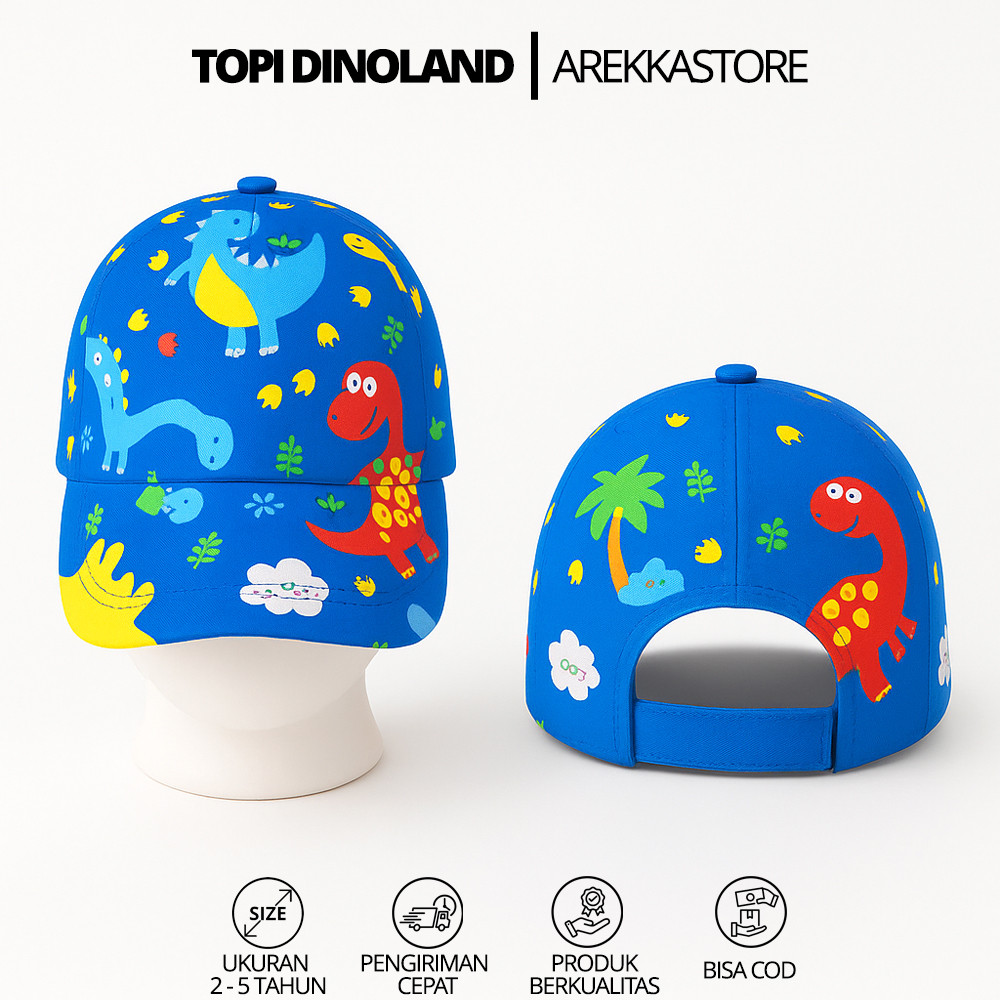 TOPI ANAK MOTIF DINOLAND | Topi Karakter Dinosaurus Laki-laki Perempuan  Lucu Usia 2–5 Tahun