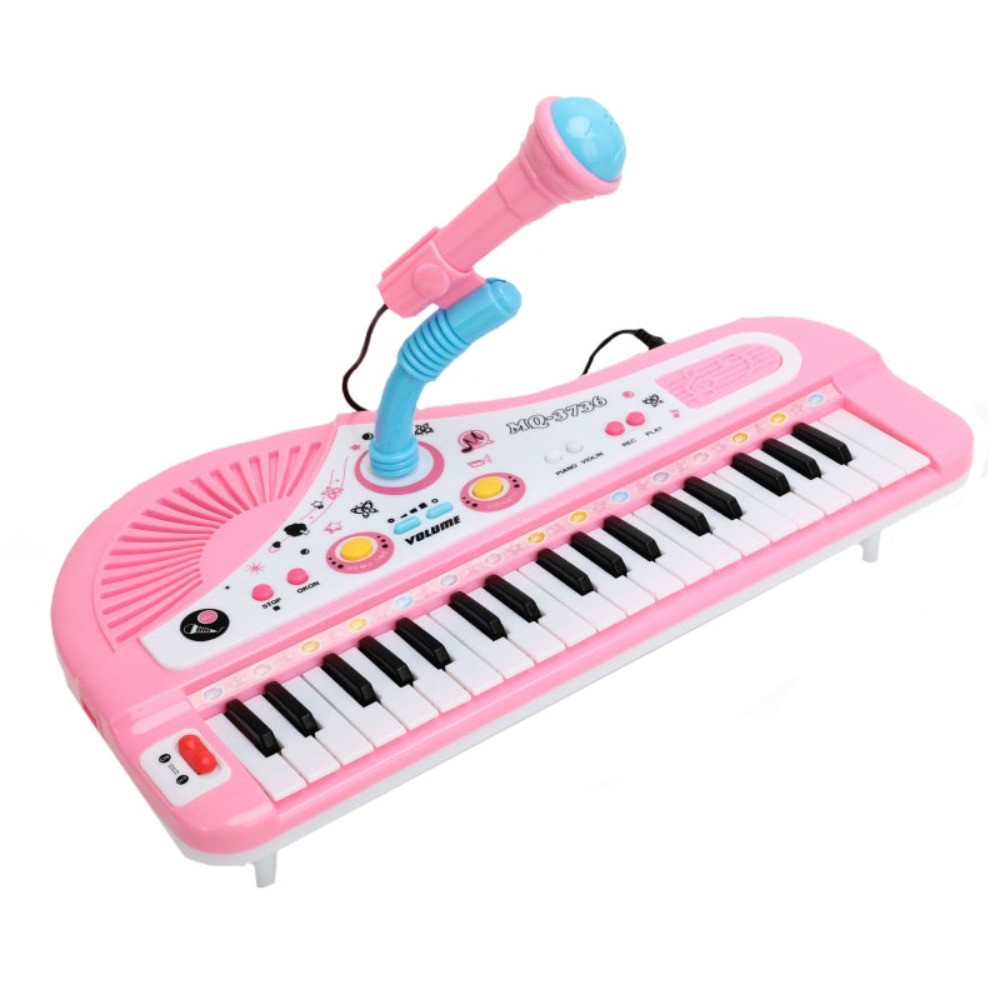 Plastic 37 Key Piano Musical Toy with Microphone Montessori 37 Key Electronic Keyboard Multifunction
