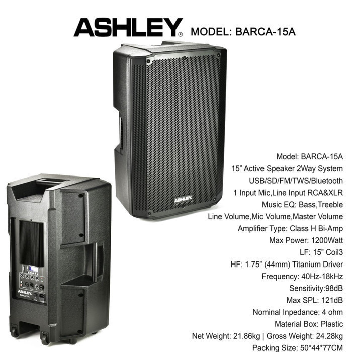 Speaker Aktif Ashley Barca 15A Original Bluetooth TWS Speaker 15 Inch