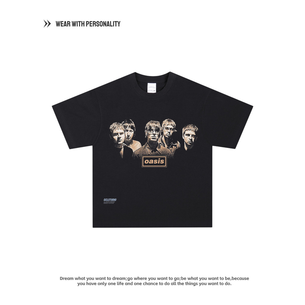 COD Oasis Oasis Band Rock Amerika Retro Kaos Potret Anggota Jalanan Lengan Pendek Leher Bulat