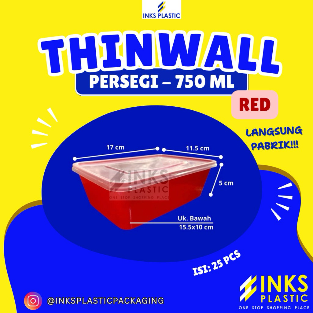 THINWALL PERSEGI 750 ML WARNA ( ISI 25 )