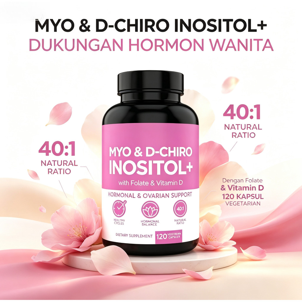 Myo & D Chiro Inositol Plus Folate Vitamin D Dukungan Hormon Wanita 120 Kapsul  CO3985