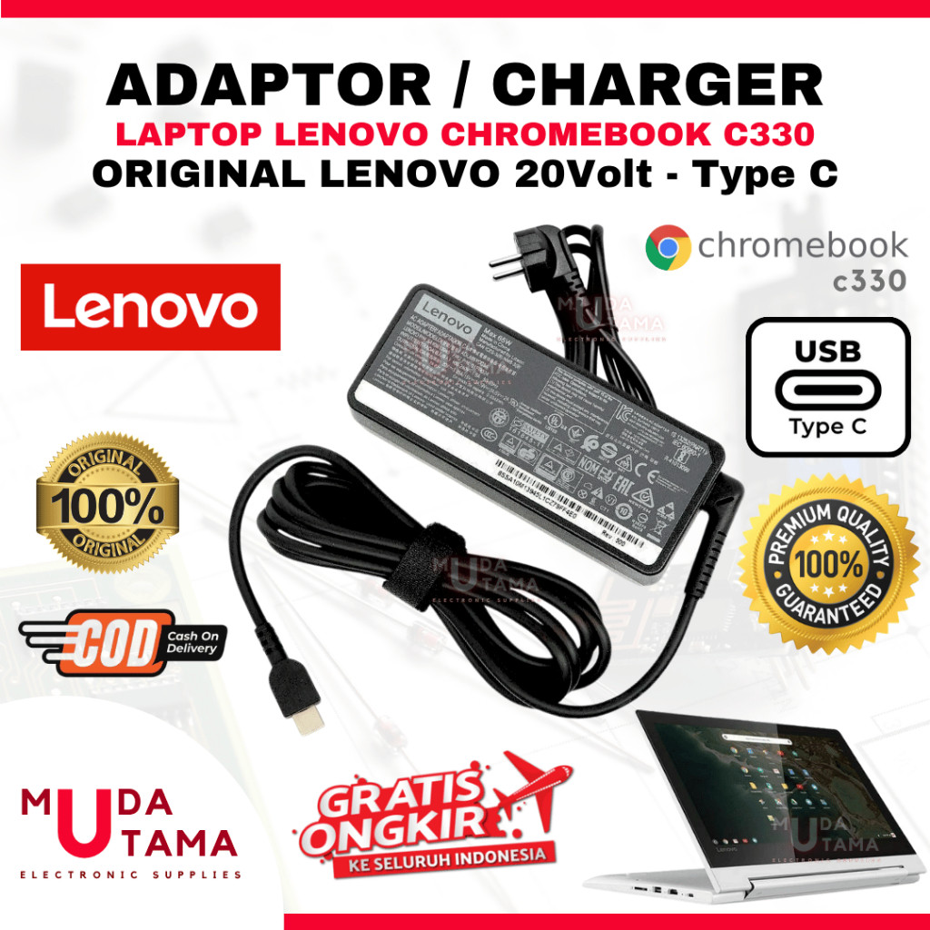 Adaptor Charger Laptop LENOVO C330 Chromebook Type C Original - Adaptor Laptop LENOVO C330 Chromeboo