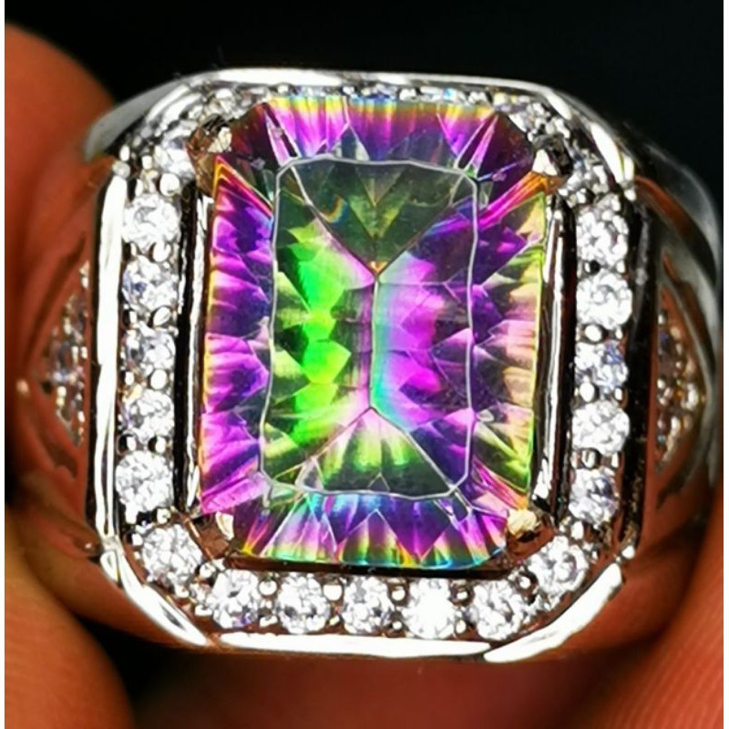 Batu permata natural rainbow mystic quartz