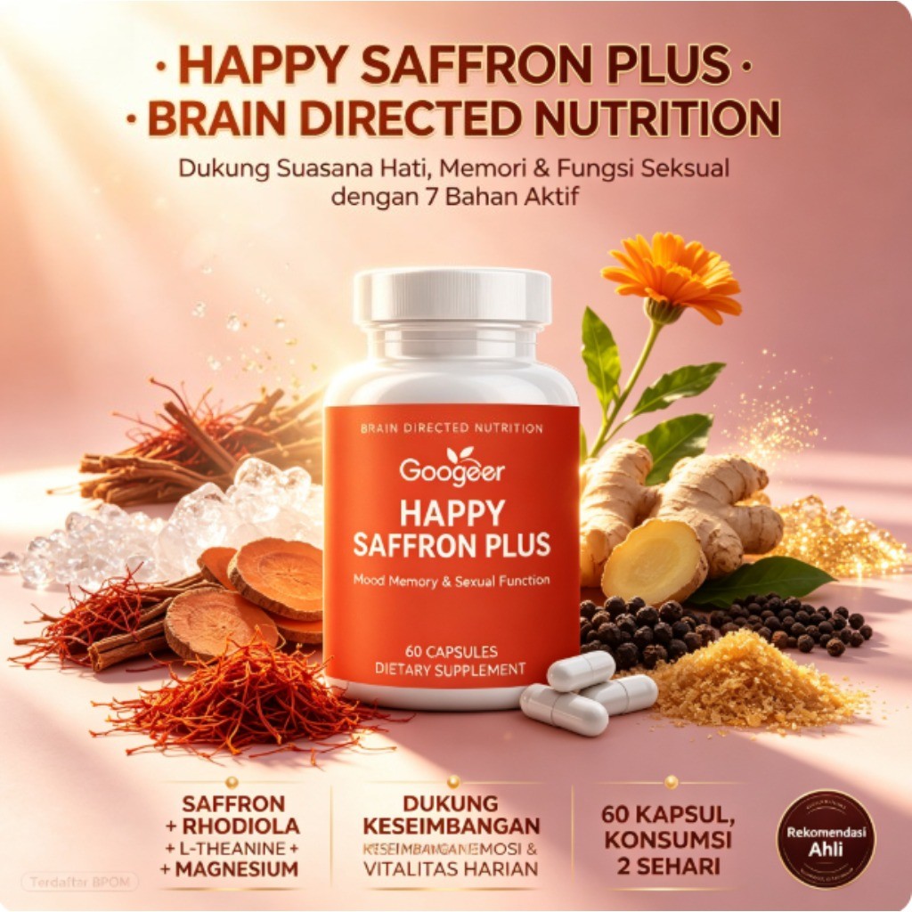 Goog Happy Saffron Plus 60 Kapsul, Saffron, Rhodiola, L-Theanine & Magnesium, dukung suasana hati, m