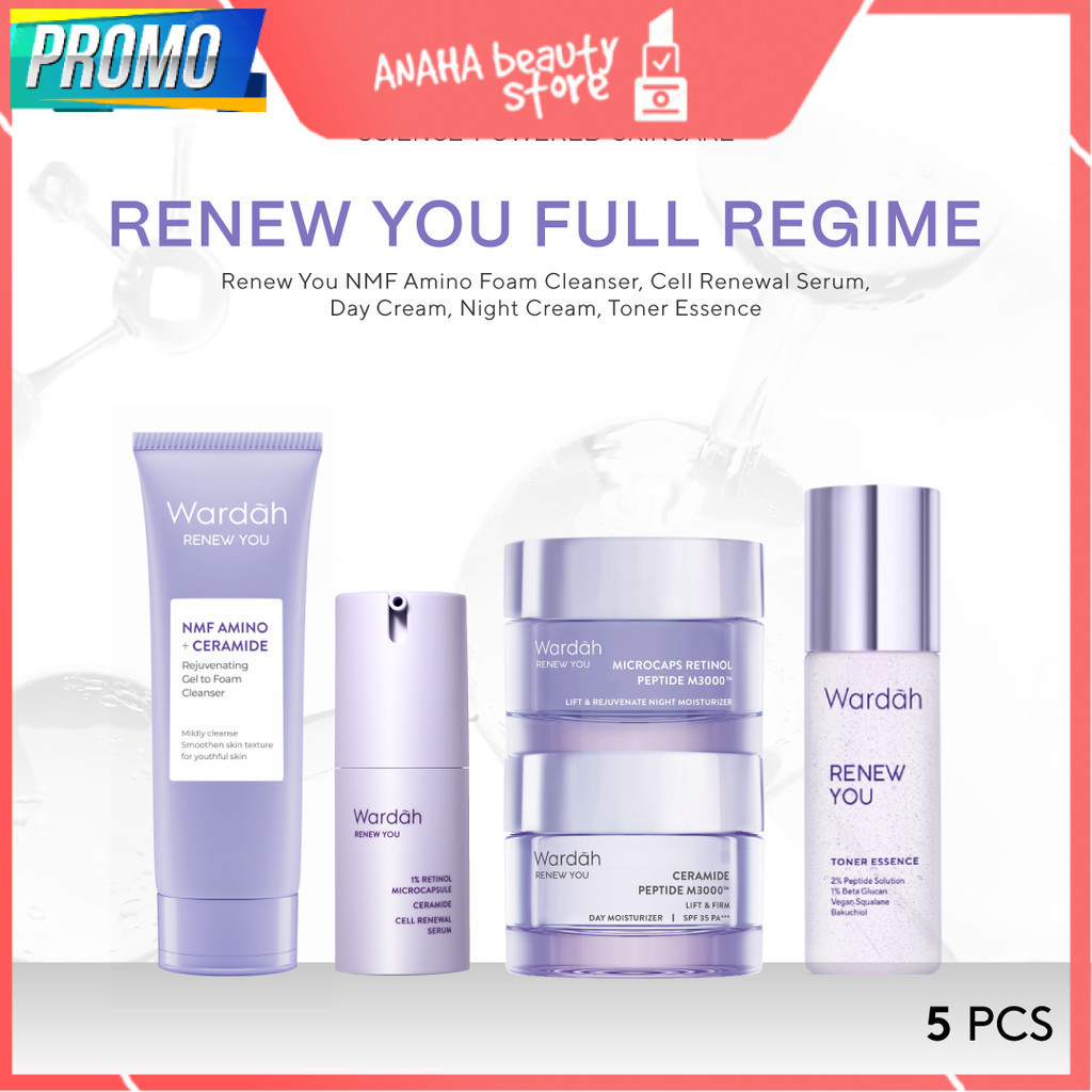WARDAH Renew You Paket Lengkap Full Regime (Serum, Night Cream, Essence, Day Cream, Facial Wash) - S