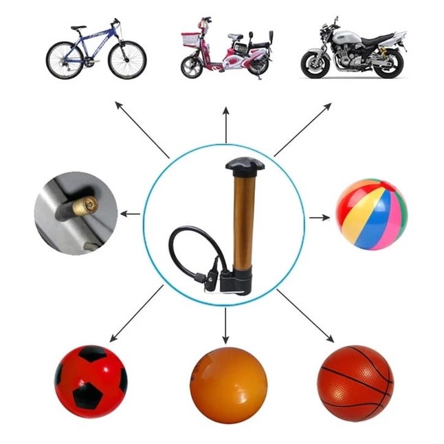 Foto Pompa Mini kecil portable pentil motor schrader bisa untuk presta dengan adaptor untuk sepeda bola motor