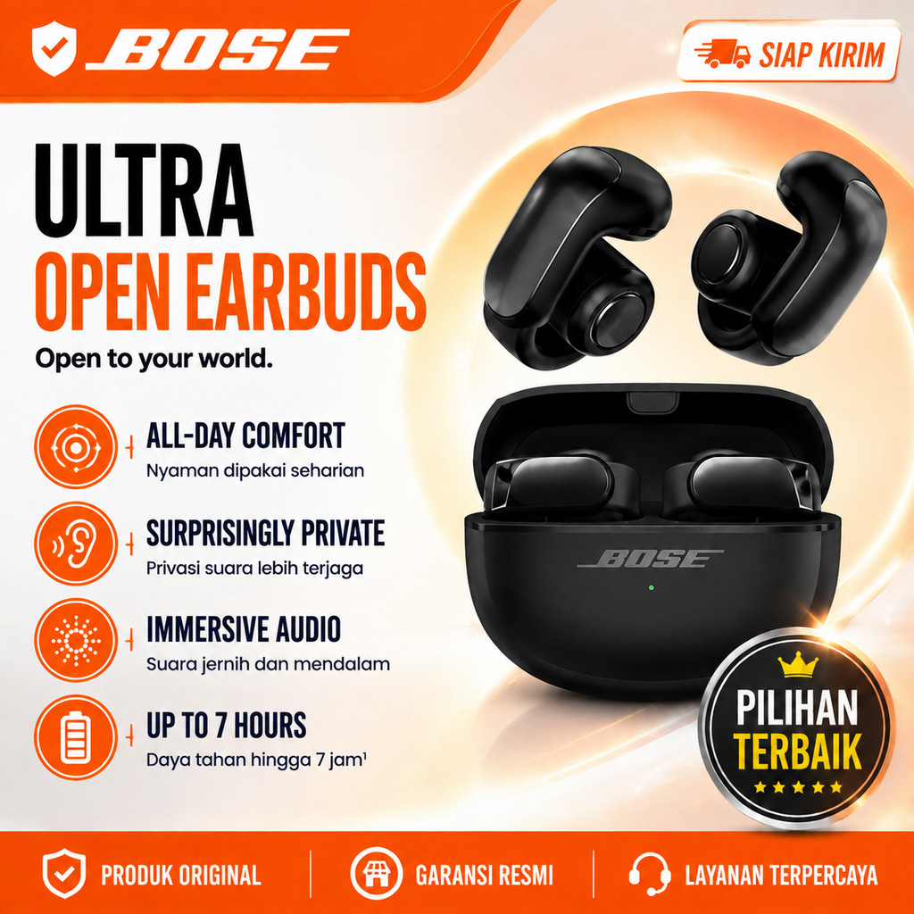 Bose Ultra Open Earbuds Bluetooth TWS Open Ear Ear Clip Wireless Headset HiFi Bass Garansi Resmi Bos