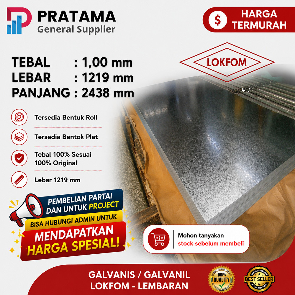 Plat Galvanis BJLS Lokfom 1.20 x 2.40 Meter - tebal 1 mm Lembaran Seng Galvanis
