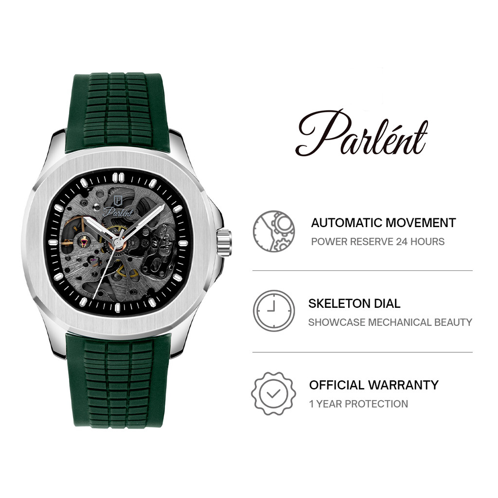 Parlent Radiant Automatic - Jam Tangan Pria 41mm, Automatic Movement, Waterproof 5ATM (50M), Stainle