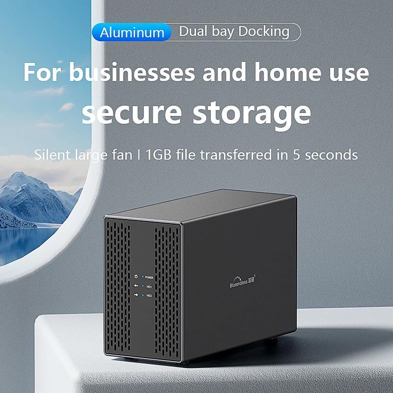 Blueendless Dual Bay Shell Heat ssipation 35 USB 30 External Type C Dual Hard Drive Enclosure SATA A