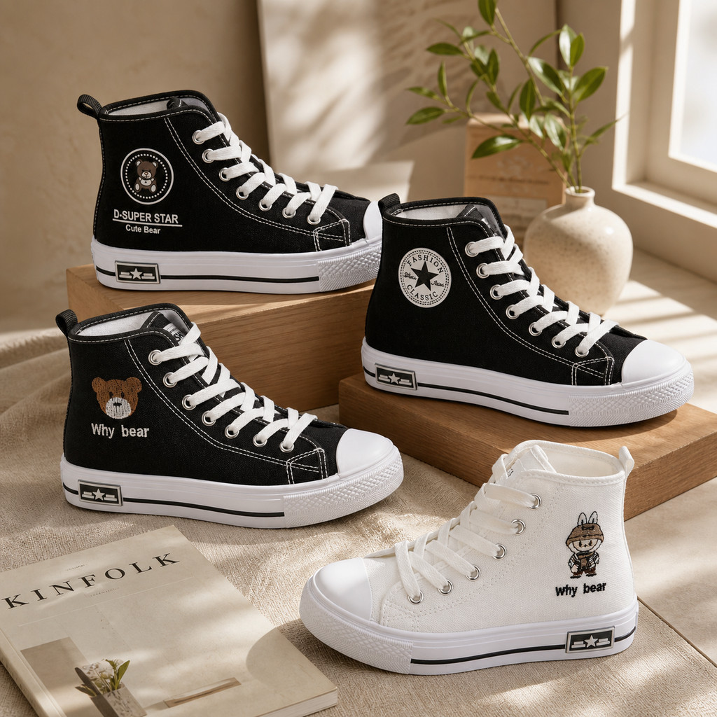 SGD <Free Box> Sepatu Wanita Canvas Bertali Korea Sepatu Kasual Wanita Sepatu