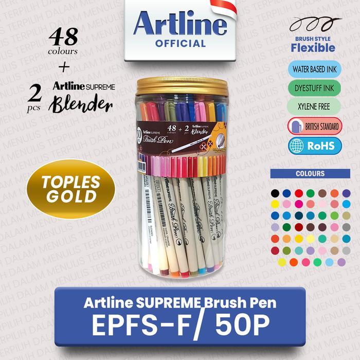 Artline SUPREME Brush Pen EPFS-F/ 50P / Spidol Brush SET Toples Gold Silver 50 pcs Kuas Gambar Skets