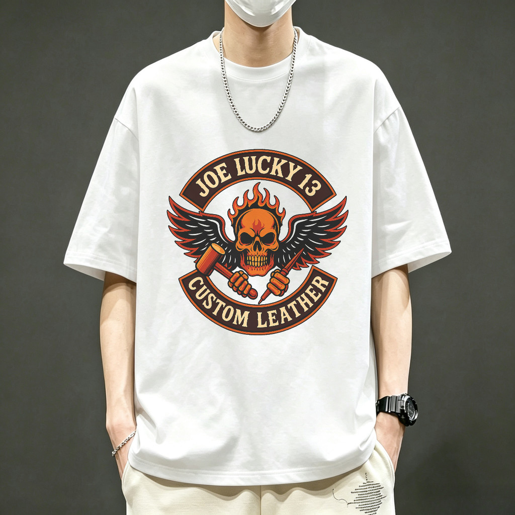 Kaos Pria Vintage Skull Joe Lucky 13 Custom Leather American Style Kaos Band Kaos Distro T Shirt Uni