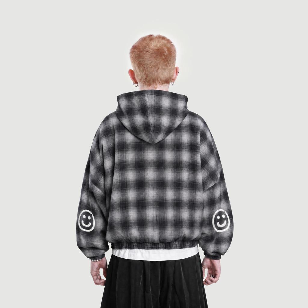 FAITH FADE - Reversible Flannel Hoodie (Black - Grey)