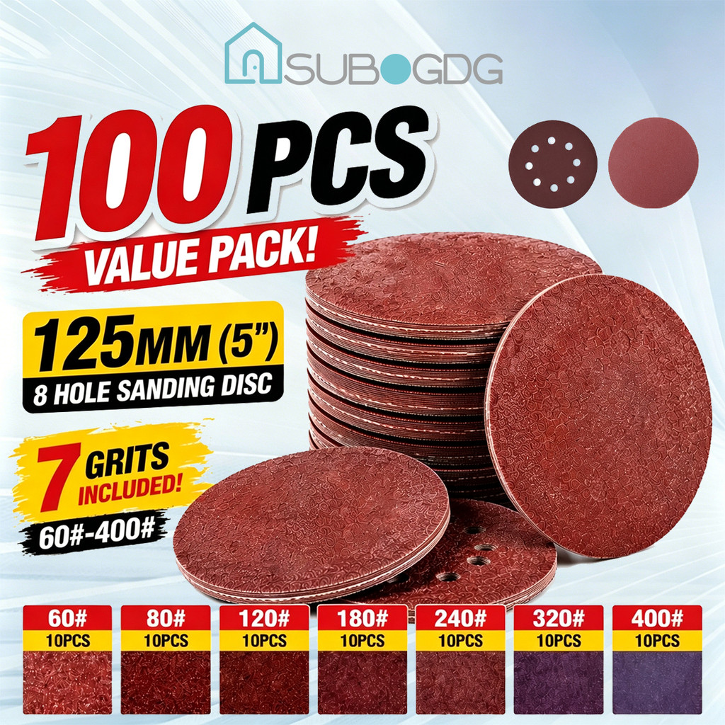 SUBOGDG 100 lembar  Amplas Bulat Velcro 4" Inch / 5" Inch Grid 40 60 80 100 120 150 180 220 240 320 