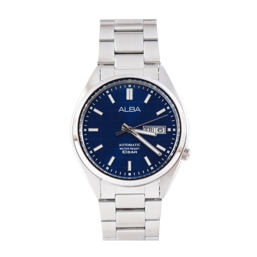 Jam Tangan Pria ALBA Mechanical AL4317X1 Automatic Blue Patterned Dial Stainless Steel Strap