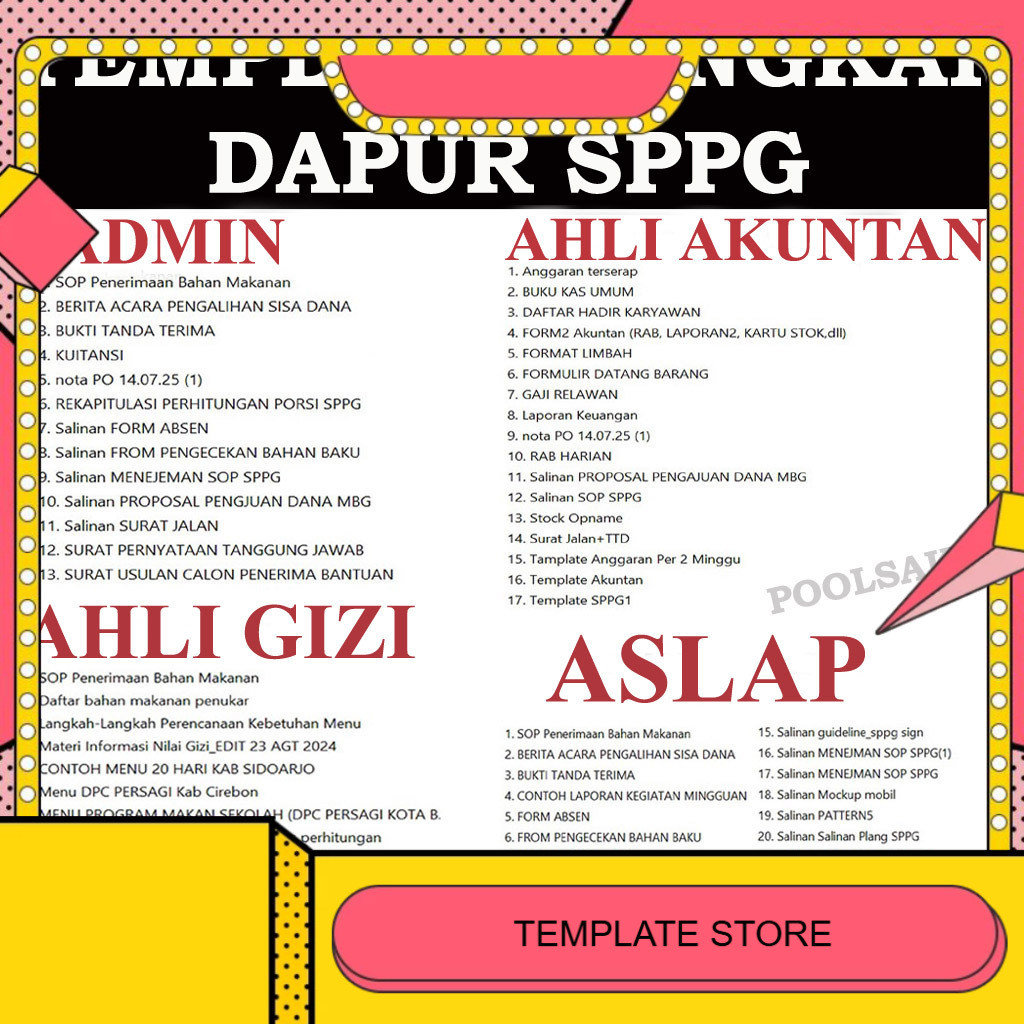 Template Dapur SPPG Ahli Akuntan Admin Ahli Gizi Aslap Lengkap SPPG MBG TMP