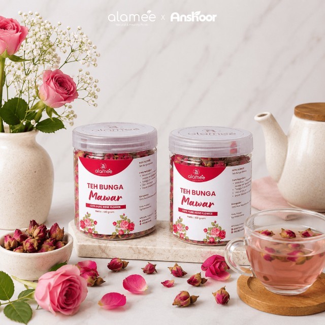 ALAMEE Teh Mawar Rose Bud Flower Tea Bunga Organik Kering Dried 100gr